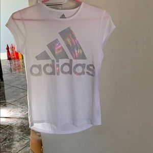 White Adidas Shirt with holographic logo